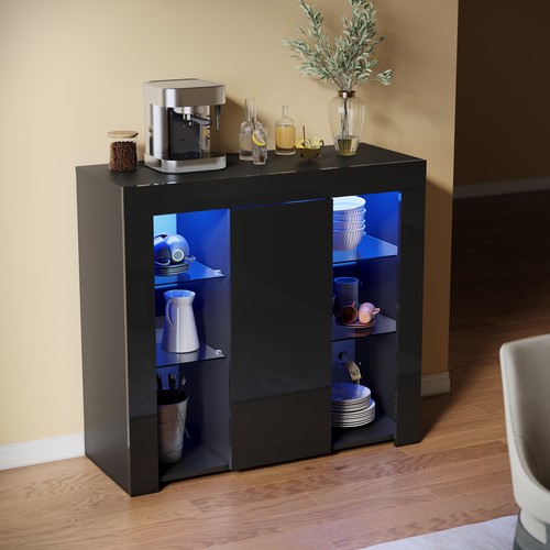 Black sideboard led - high, gloss
